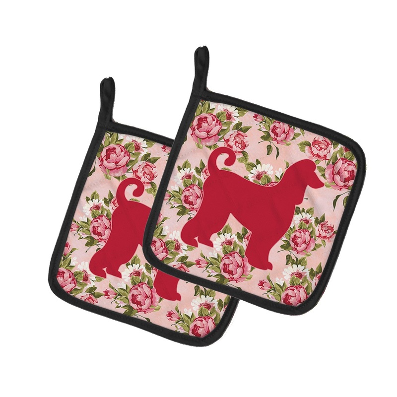 Afghan Hound Shabby Chic Pink Roses Pot Holders - Set of 2 - Heat-Resistant Kitchen Essentials BB1066-RS-PK-PTHD