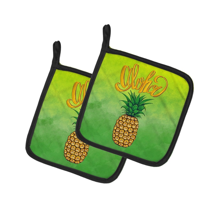 Aloha Pineapple Welcome Pot Holders - Set of 2 - Heat-Resistant Kitchen Essentials BB7451PTHD
