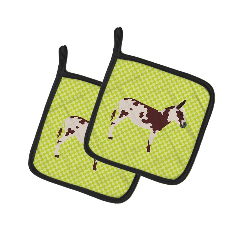 American Spotted Donkey Green Pot Holders - Set of 2 - Heat-Resistant Kitchen Essentials BB7677PTHD