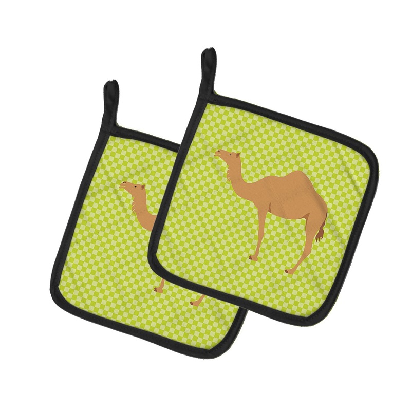 Arabian Camel Dromedary Green Pot Holders - Set of 2 - Heat-Resistant Kitchen Essentials BB7643PTHD