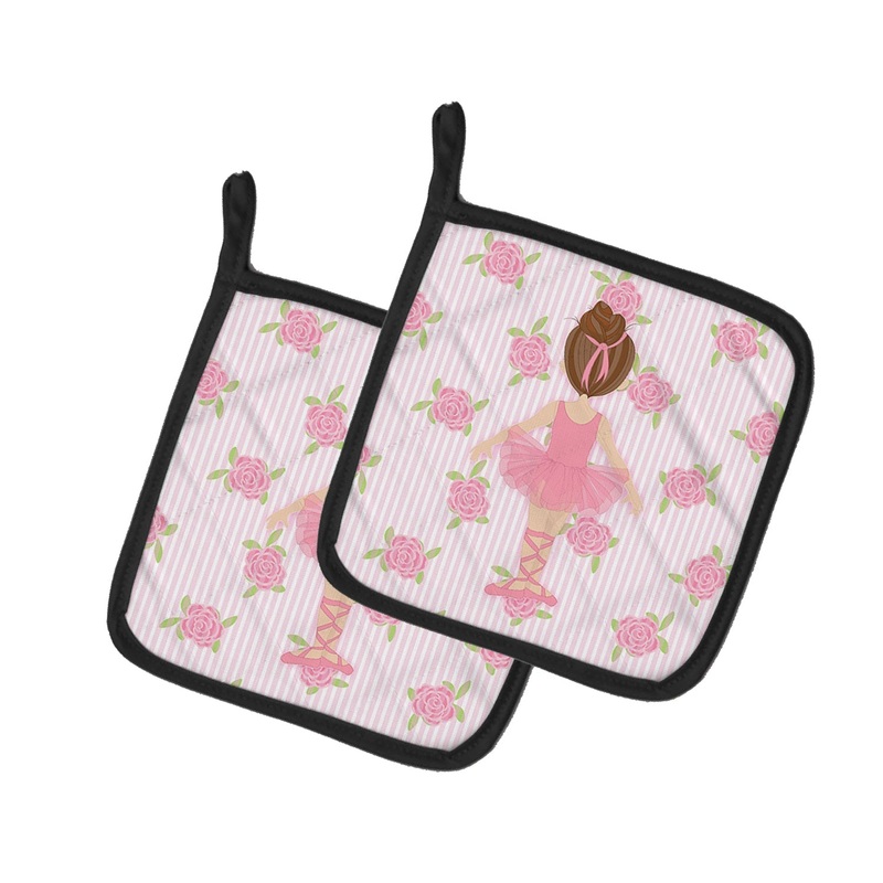 Ballerina Brunette Back Pose Pot Holders - Set of 2 - Heat-Resistant Kitchen Essentials BB5176PTHD