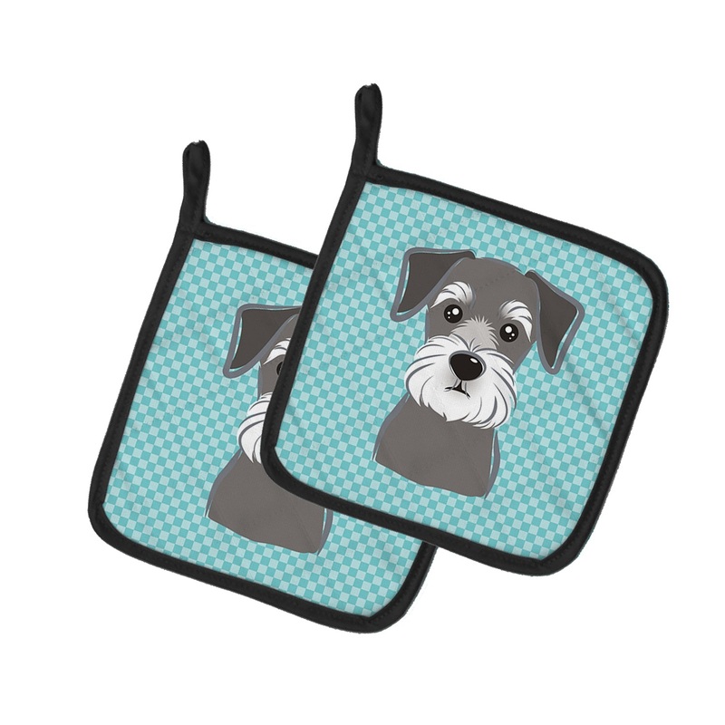 Blue Checkered Schnauzer Pot Holders - Set of 2 - Heat-Resistant Kitchen Essentials BB1136PTHD