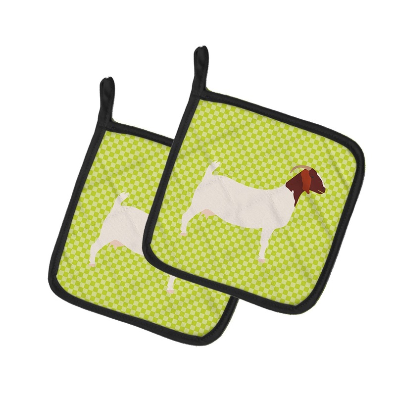 Boer Goat Green Pot Holders - Set of 2 - Heat-Resistant Kitchen Essentials BB7712PTHD