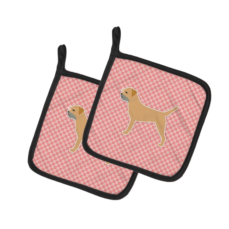 Border Terrier Checkerboard Pink Pot Holders - Set of 2 - Heat-Resistant Kitchen Essentials BB3589PTHD