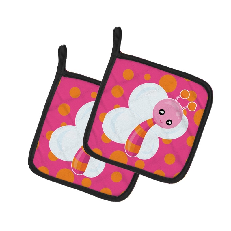Butterfly on Polkadots Pot Holders - Set of 2 - Heat-Resistant Kitchen Essentials BB7102PTHD