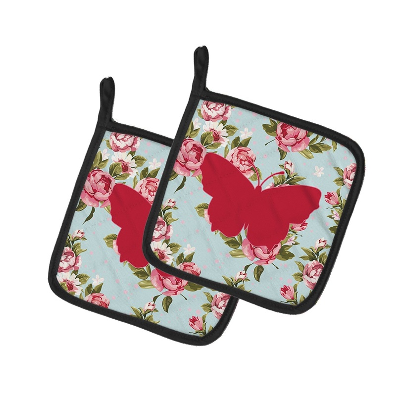 Butterfly Shabby Chic Blue Roses - Set of 2 - Heat-Resistant Kitchen Essentials BB1045-RS-BU-PTHD
