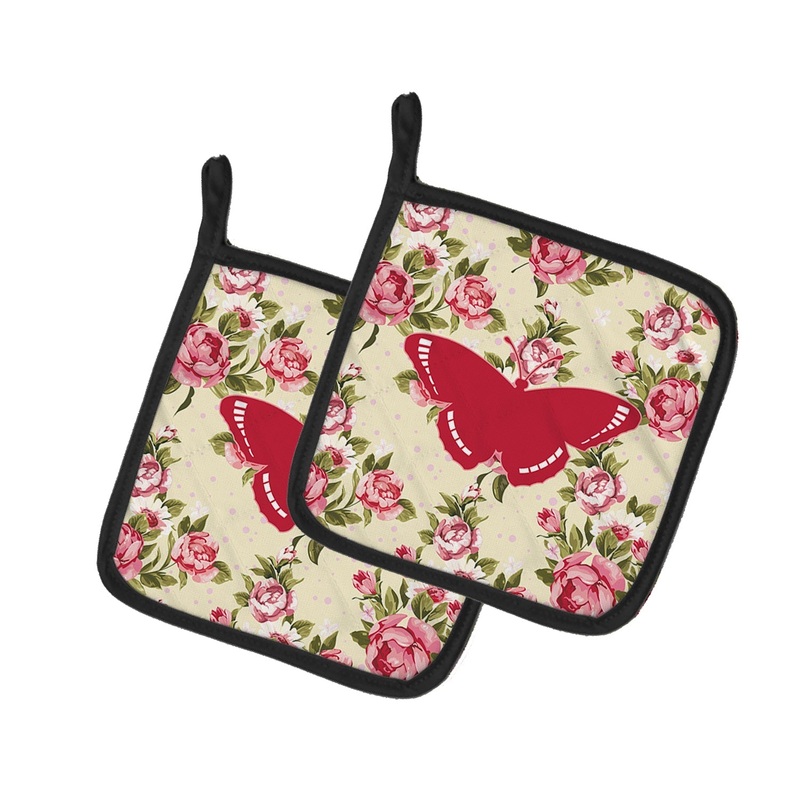 Butterfly Shabby Chic Yellow Roses Pot Holders - Set of 2 - Heat-Resistant Kitchen Essentials BB1038-RS-YW-PTHD