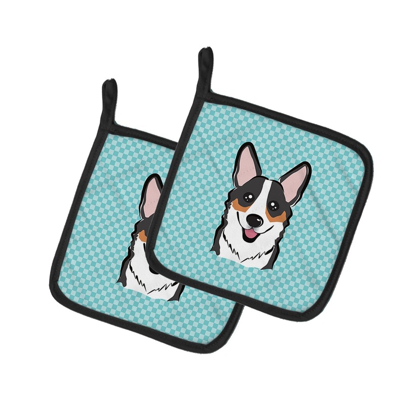 Checkerboard Blue Corgi Pot Holders - Set of 2 - Heat-Resistant Kitchen Essentials BB1193PTHD