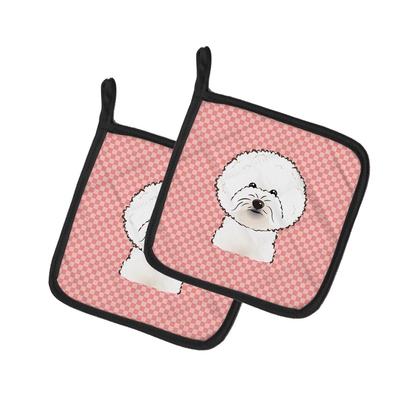 Checkerboard Pink Bichon Frise Pot Holders - Set of 2 - Heat-Resistant Kitchen Essentials BB1217PTHD
