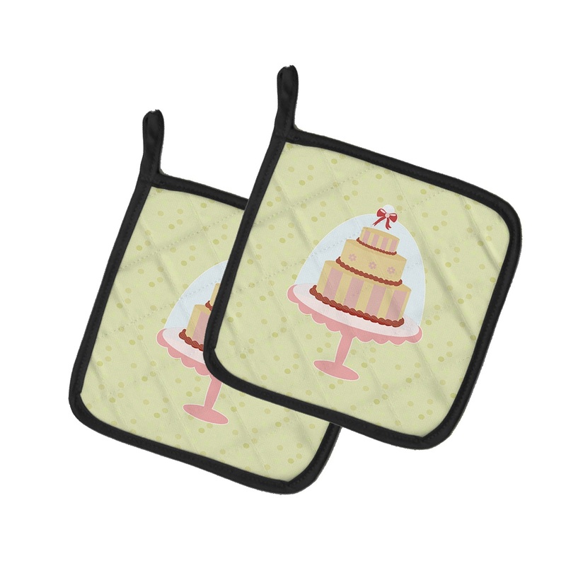 Decorated Cake on Green Pot Holders - Set of 2 - Heat-Resistant Kitchen Essentials BB7305PTHD
