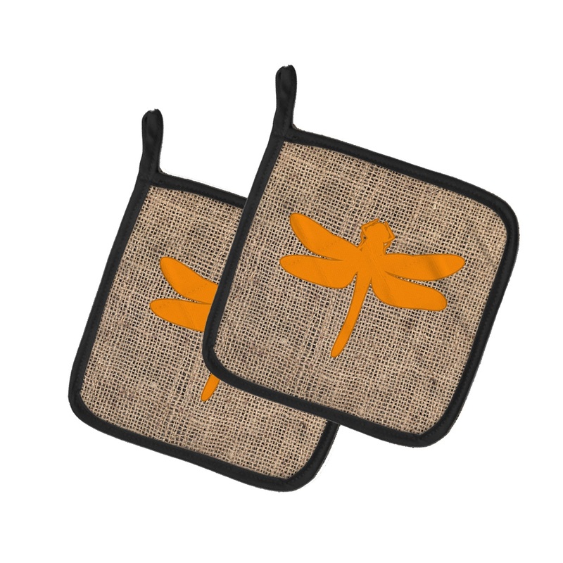Dragonfly Faux Burlap and Orange - Set of 2 - Heat-Resistant Kitchen Essentials BB1062-BL-OR-PTHD