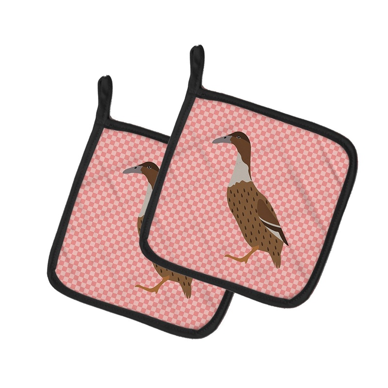 Dutch Hook Bill Duck Pink Check Pot Holders - Set of 2 - Heat-Resistant Kitchen Essentials BB7861PTHD
