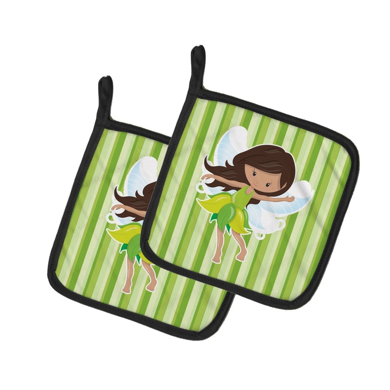 Fairy Green Stripes Pot Holders - Set of 2 - Heat-Resistant Kitchen Essentials BB6909PTHD