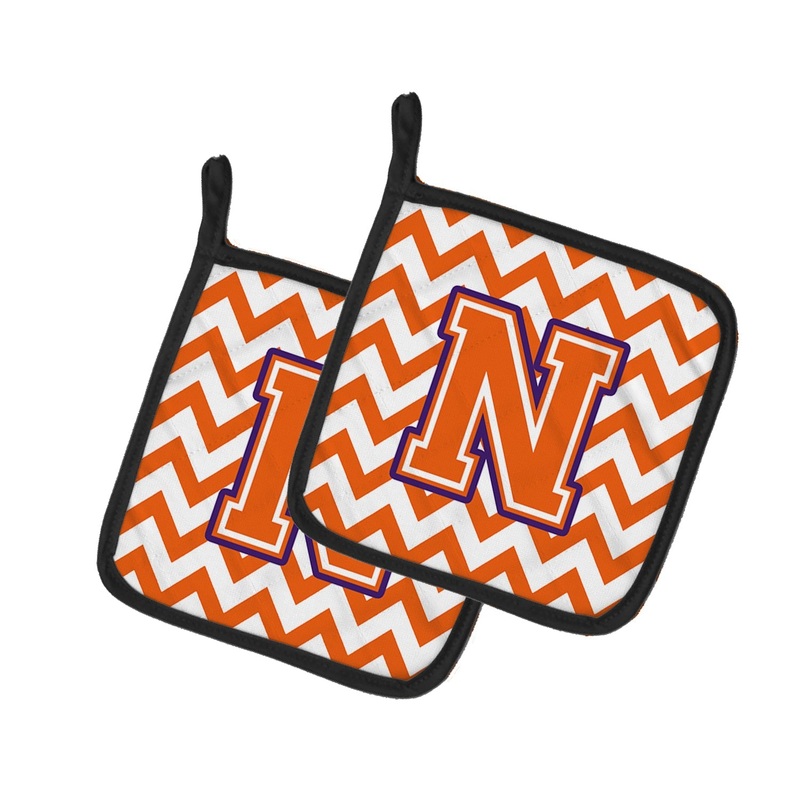 Letter N Chevron Orange and Regalia Pot Holders - Set of 2 - Heat-Resistant Kitchen Essentials CJ1062-NPTHD