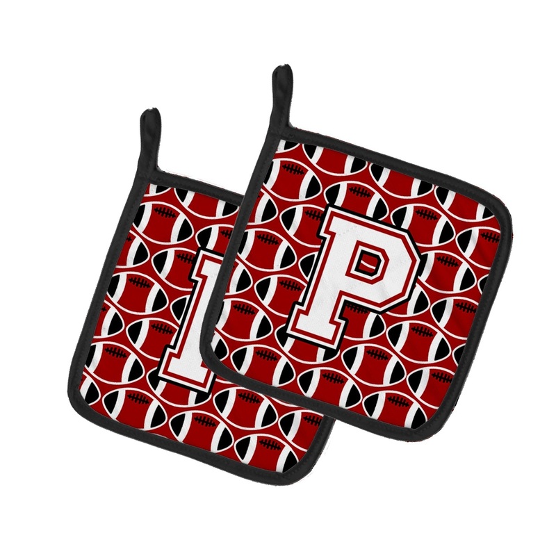 Letter P Football Cardinal and White Pot Holders - Set of 2 - Heat-Resistant Kitchen Essentials CJ1082-PPTHD
