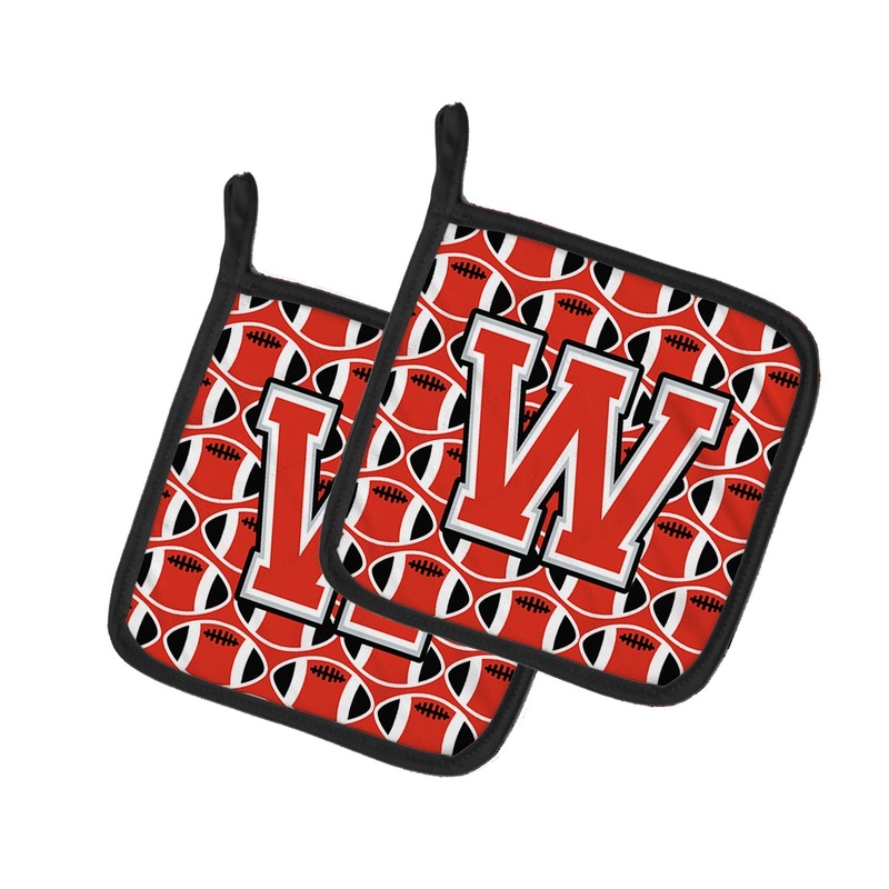 Letter W Football Scarlet and Grey Pot Holders - Set of 2 - Heat-Resistant Kitchen Essentials CJ1067-WPTHD