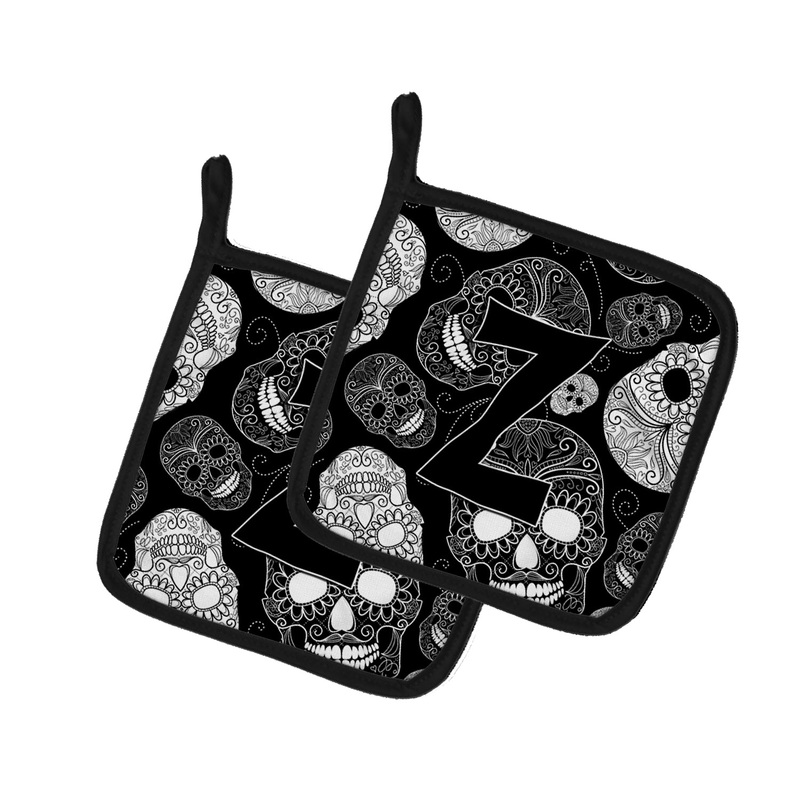Letter Z Day of the Dead Skulls Black Pot Holders - Set of 2 - Heat-Resistant Kitchen Essentials CJ2008-ZPTHD