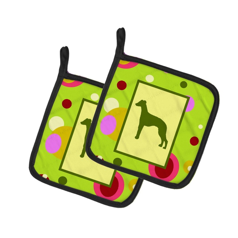 Lime Green Dots Whippet Pot Holders - Set of 2 - Heat-Resistant Kitchen Essentials CK1072PTHD
