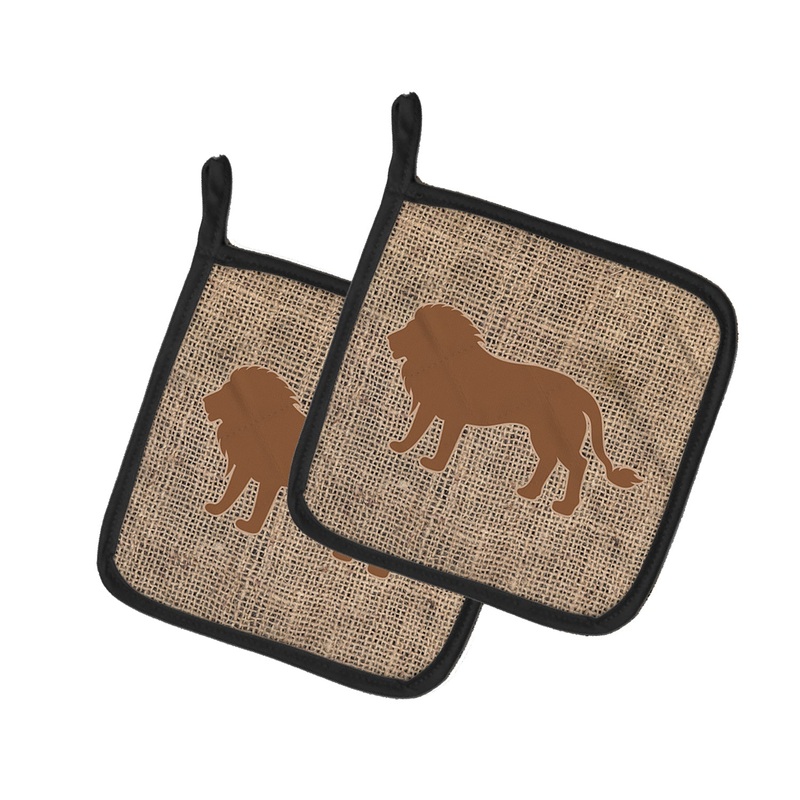 Lion Faux Burlap and Brown - Set of 2 - Heat-Resistant Kitchen Essentials BB1009-BL-BN-PTHD