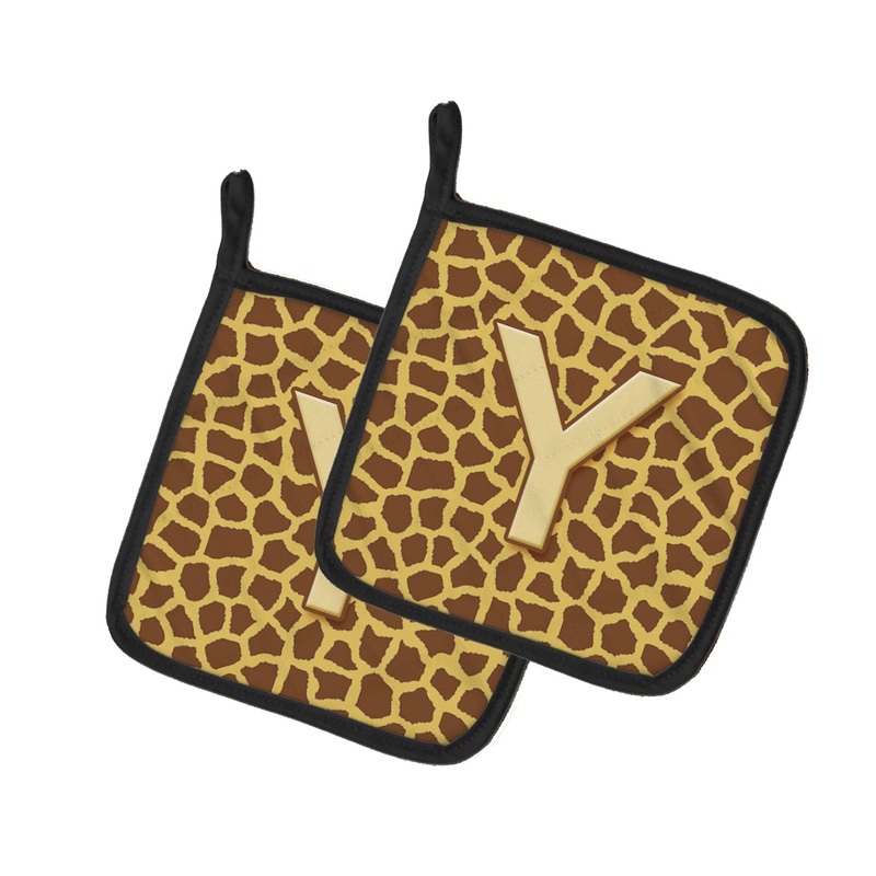 Monogram Initial Y Giraffe Pot Holders - Set of 2 - Heat-Resistant Kitchen Essentials CJ1025-YPTHD