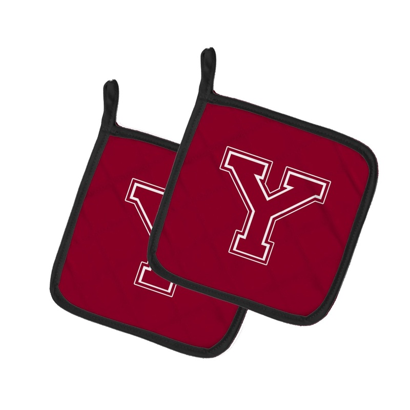 Monogram Initial Y Maroon and White Pot Holders - Set of 2 - Heat-Resistant Kitchen Essentials CJ1032-YPTHD