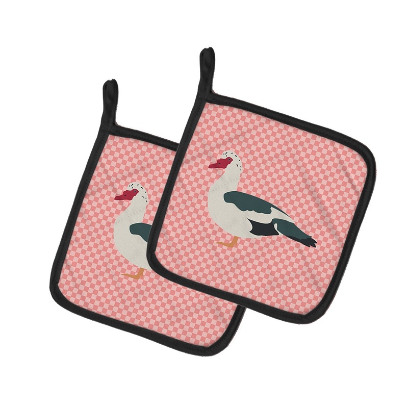 Muscovy Duck Pink Check Pot Holders - Set of 2 - Heat-Resistant Kitchen Essentials BB7864PTHD