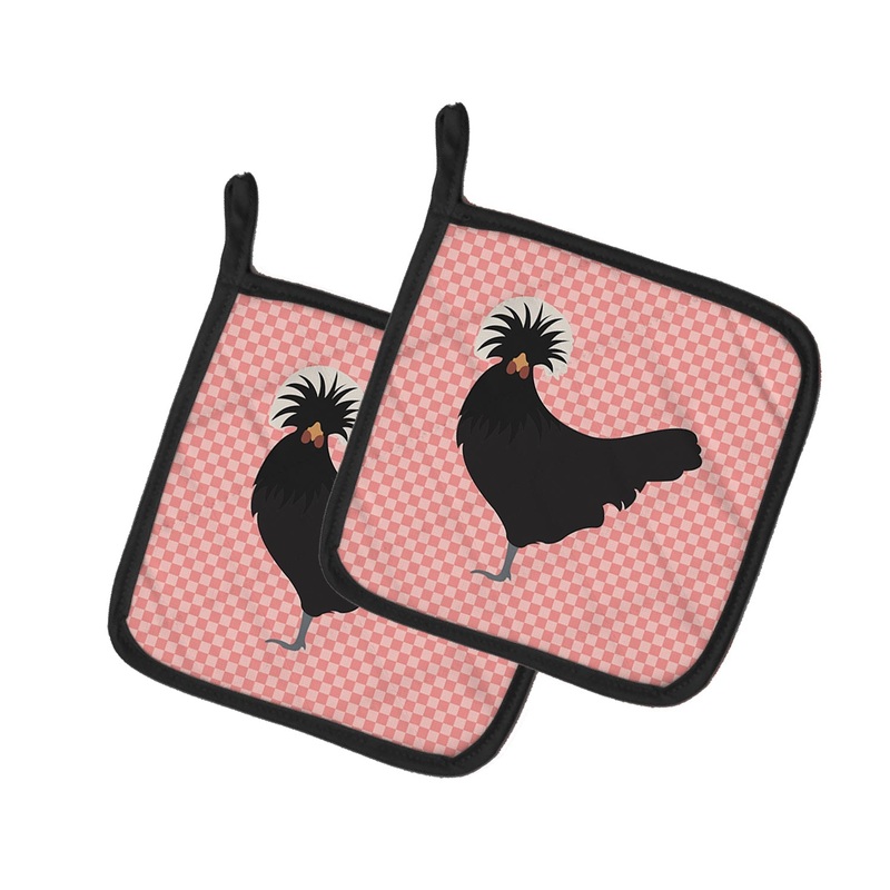 Polish Poland Chicken Pink Check Pot Holders - Set of 2 - Heat-Resistant Kitchen Essentials BB7834PTHD