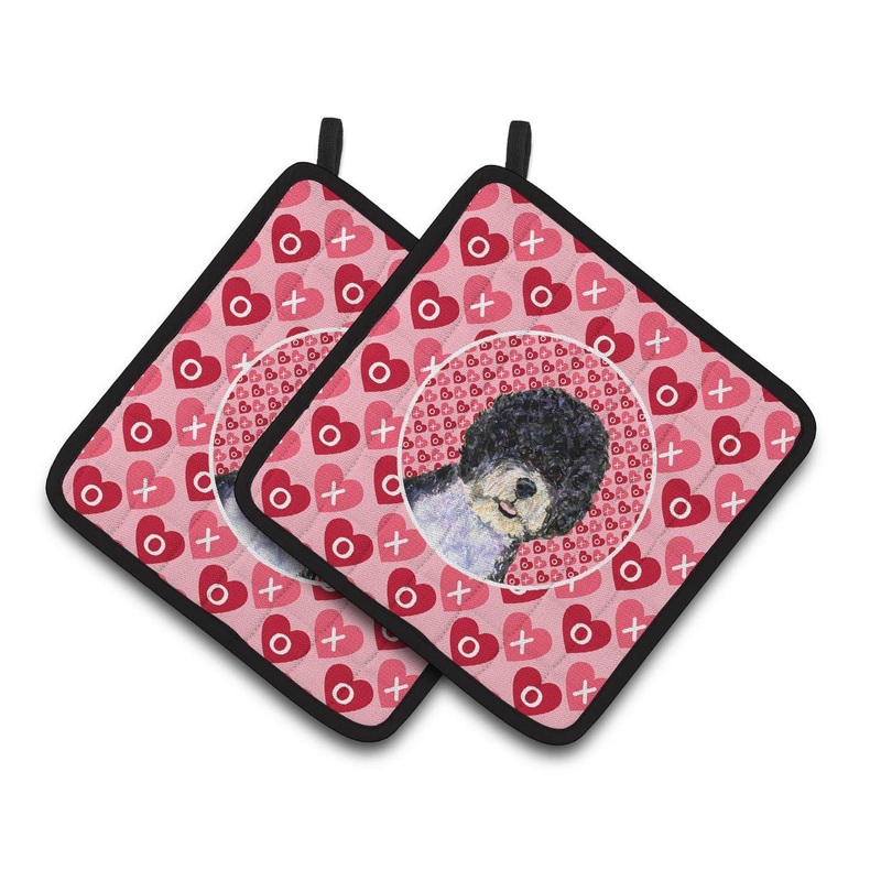 Portuguese Water Dog Hearts Love Valentine's Day Pot Holders - Set of 2 Decorative Kitchen Helpers | Made in the USA SS4490PTHD