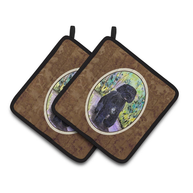 Portuguese Water Dog Pot Holders - Set of 2 Decorative Kitchen Helpers | Made in the USA SS8264PTHD