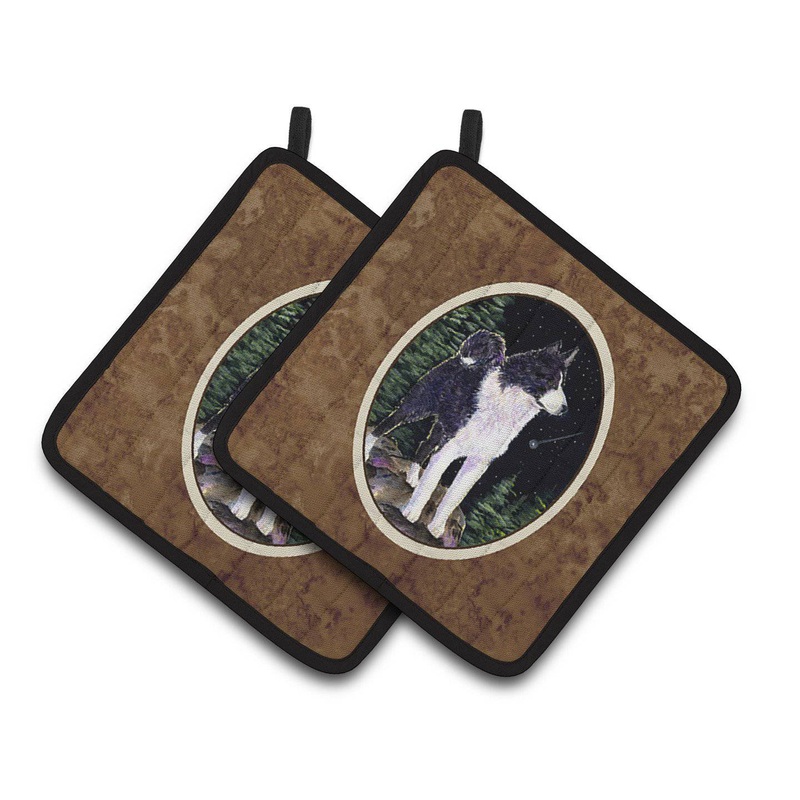 Starry Night Karelian Bear Dog Pot Holders - Set of 2 Decorative Kitchen Helpers | Made in the USA SS8483PTHD