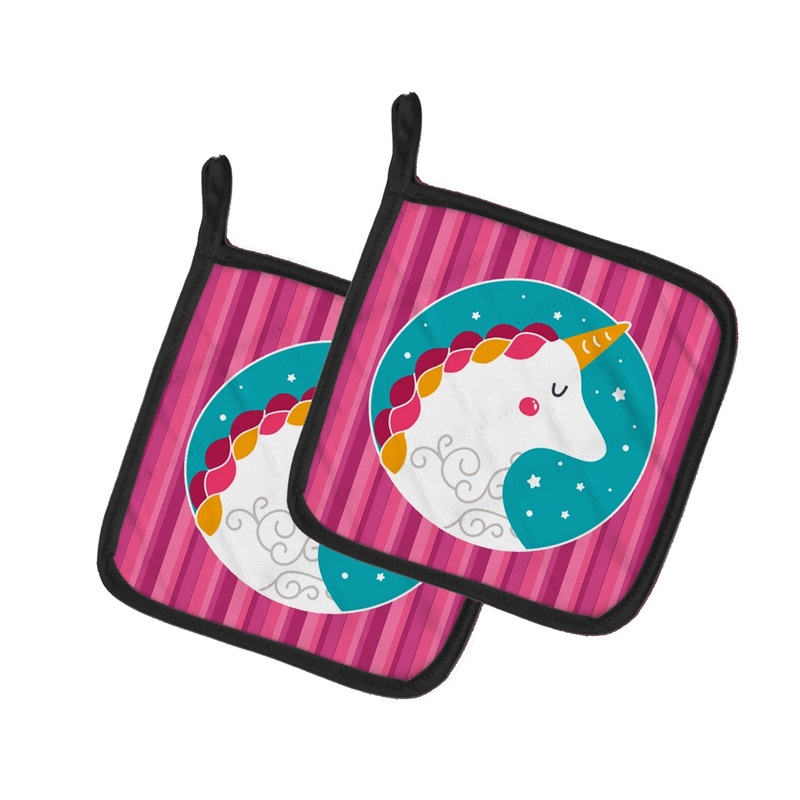 Unicorn Pink Stripes Pot Holders - Set of 2 - Heat-Resistant Kitchen Essentials BB7139PTHD