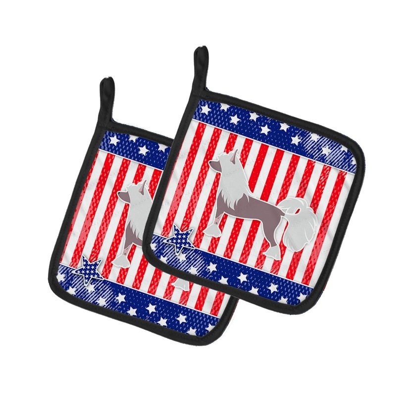 USA Patriotic Chinese Crested Pot Holders - Set of 2 - Heat-Resistant Kitchen Essentials BB3343PTHD