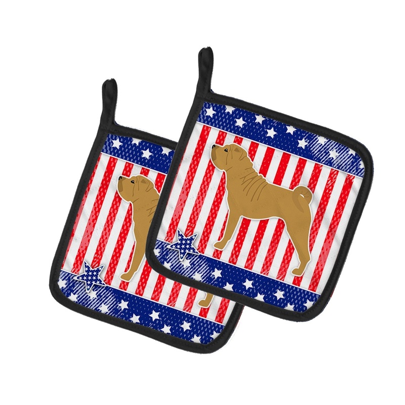 USA Patriotic Shar Pei Pot Holders - Set of 2 - Heat-Resistant Kitchen Essentials BB3352PTHD