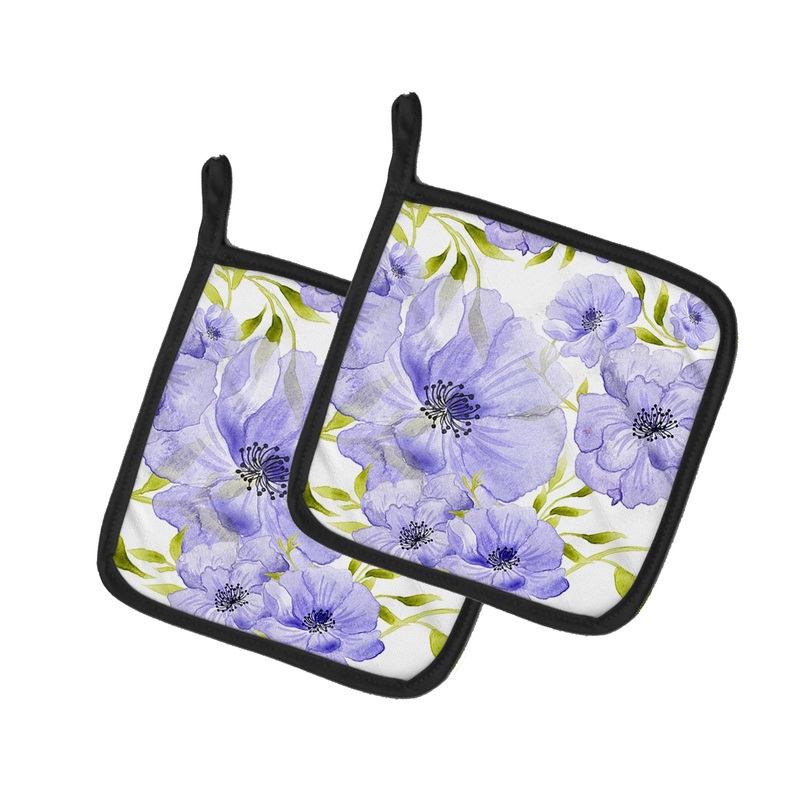 Watercolor Blue Flowers Pot Holders - Set of 2 - Heat-Resistant Kitchen Essentials BB7491PTHD