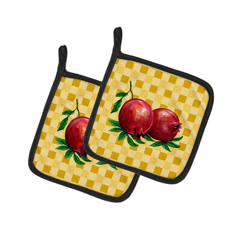 Whole Pomegranates on Basketweave Pot Holders - Set of 2 - Heat-Resistant Kitchen Essentials BB7249PTHD