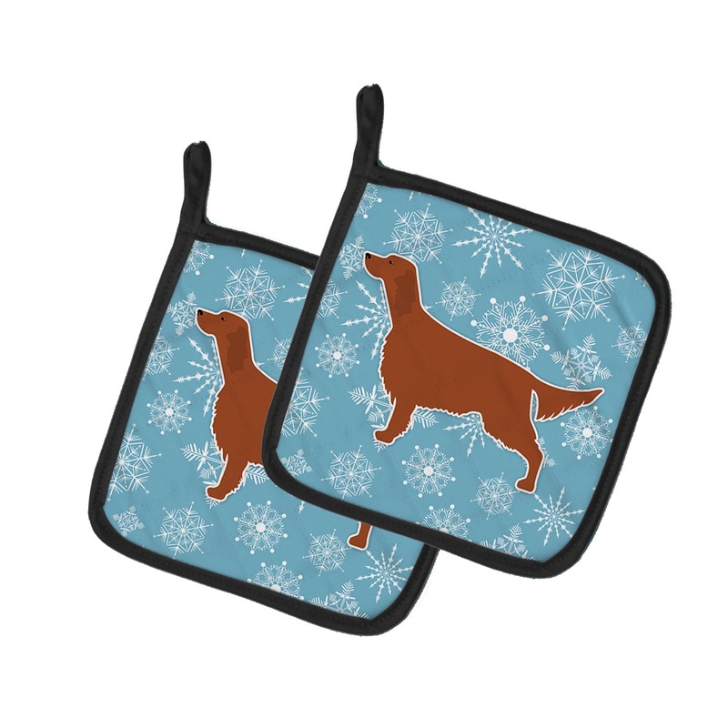 Winter Snowflake Irish Setter Pot Holders - Set of 2 - Heat-Resistant Kitchen Essentials BB3493PTHD