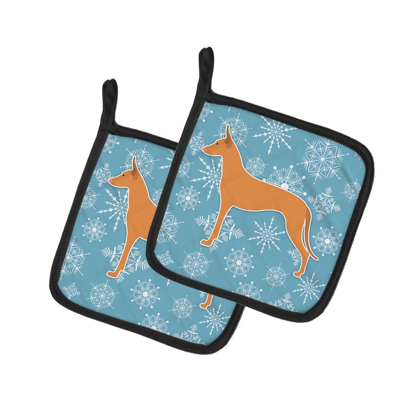 Winter Snowflake Pharaoh Hound Pot Holders - Set of 2 - Heat-Resistant Kitchen Essentials BB3488PTHD