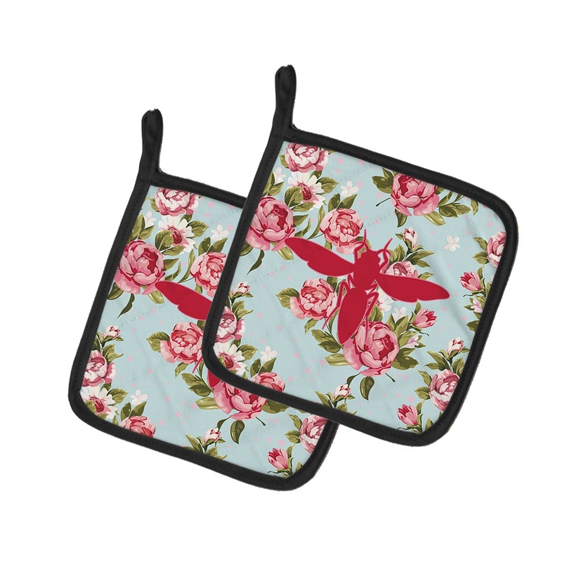 Yellow Jacket Shabby Chic Blue Roses - Set of 2 - Heat-Resistant Kitchen Essentials BB1053-RS-BU-PTHD