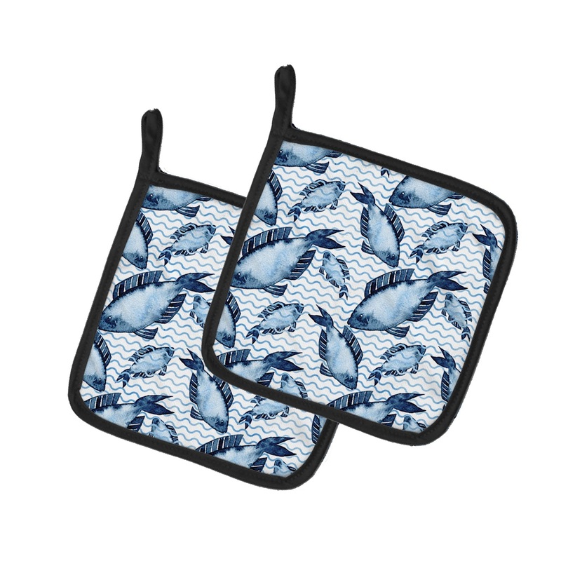 Beach Watercolor Fishes Pot Holders - Set of 2 - Heat-Resistant Kitchen Essentials BB7532PTHD