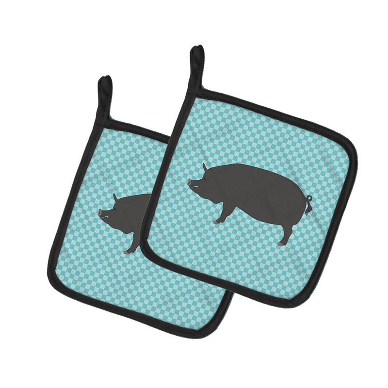 Berkshire Pig Blue Check Pot Holders - Set of 2 - Heat-Resistant Kitchen Essentials BB8107PTHD