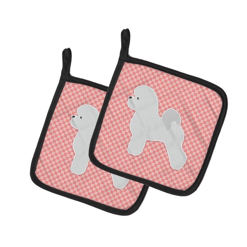 Bichon Frise Checkerboard Pink Pot Holders - Set of 2 - Heat-Resistant Kitchen Essentials BB3645PTHD