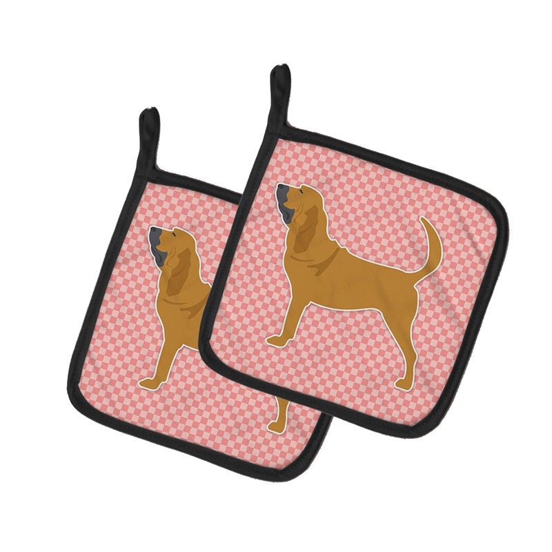Bloodhound Checkerboard Pink Pot Holders - Set of 2 - Heat-Resistant Kitchen Essentials BB3584PTHD
