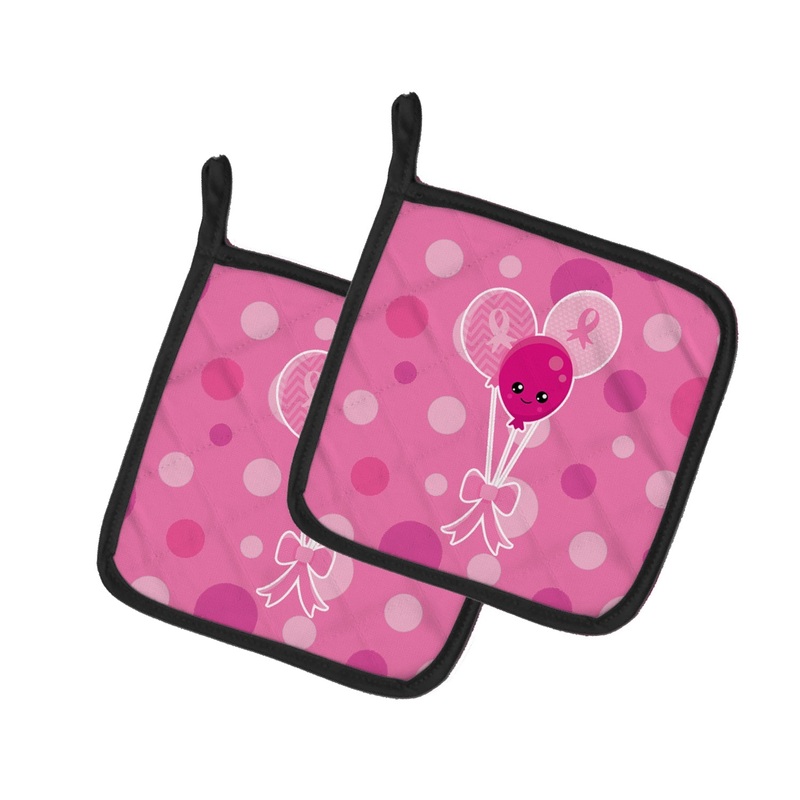 Breast Cancer Awareness Ribbon Balloons Pot Holders - Set of 2 - Heat-Resistant Kitchen Essentials BB6979PTHD