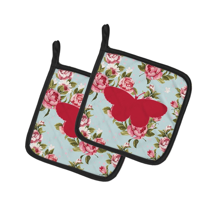 Butterfly Shabby Chic Blue Roses - Set of 2 - Heat-Resistant Kitchen Essentials BB1052-RS-BU-PTHD