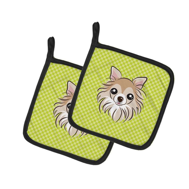 Checkerboard Lime Green Chihuahua Pot Holders - Set of 2 - Heat-Resistant Kitchen Essentials BB1313PTHD