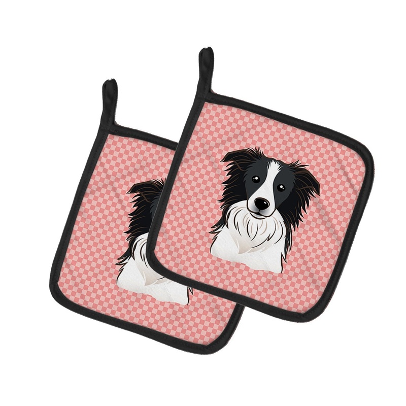 Checkerboard Pink Border Collie Pot Holders - Set of 2 - Heat-Resistant Kitchen Essentials BB1241PTHD