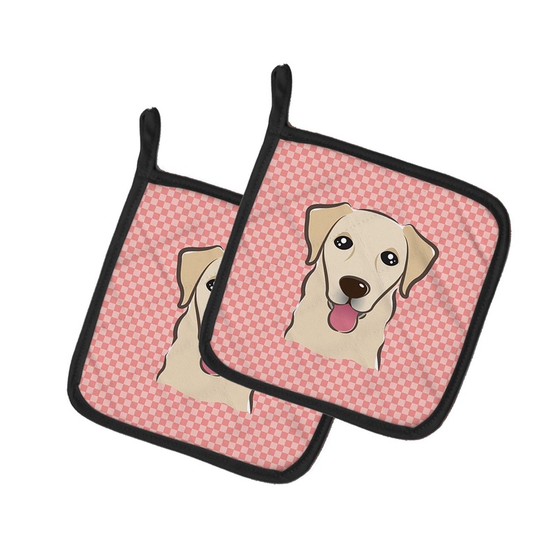 Checkerboard Pink Golden Retriever Pot Holders - Set of 2 - Heat-Resistant Kitchen Essentials BB1252PTHD