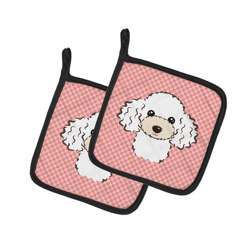Checkerboard Pink White Poodle Pot Holders - Set of 2 - Heat-Resistant Kitchen Essentials BB1257PTHD