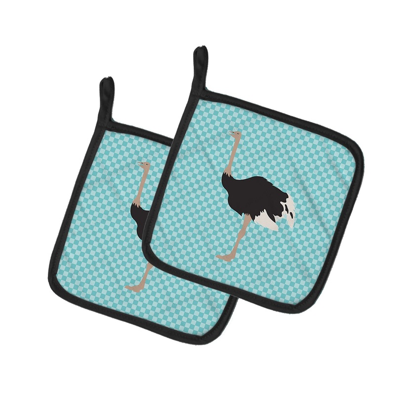 Common Ostrich Blue Check Pot Holders - Set of 2 - Heat-Resistant Kitchen Essentials BB8098PTHD