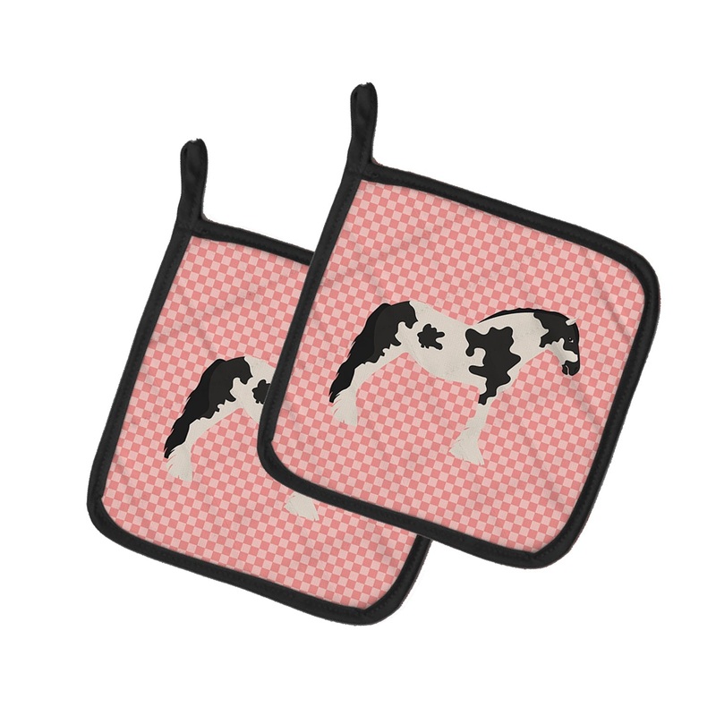 Cyldesdale Horse Pink Check Pot Holders - Set of 2 - Heat-Resistant Kitchen Essentials BB7912PTHD